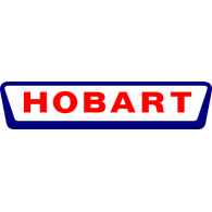 Hobart HOBART logo featuring red text on a white background with a blue border.